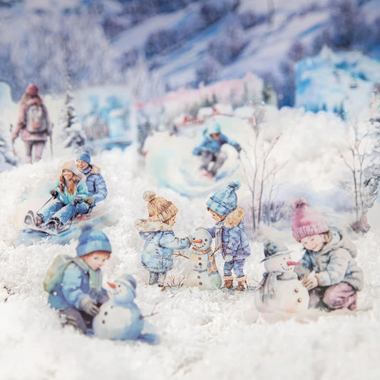 JIANQI 25pcs Vintage PET Winter snow scenery Sticker Decor DIY Scrapbooking Materials Art Collage Stationery Aesthetics Stickers