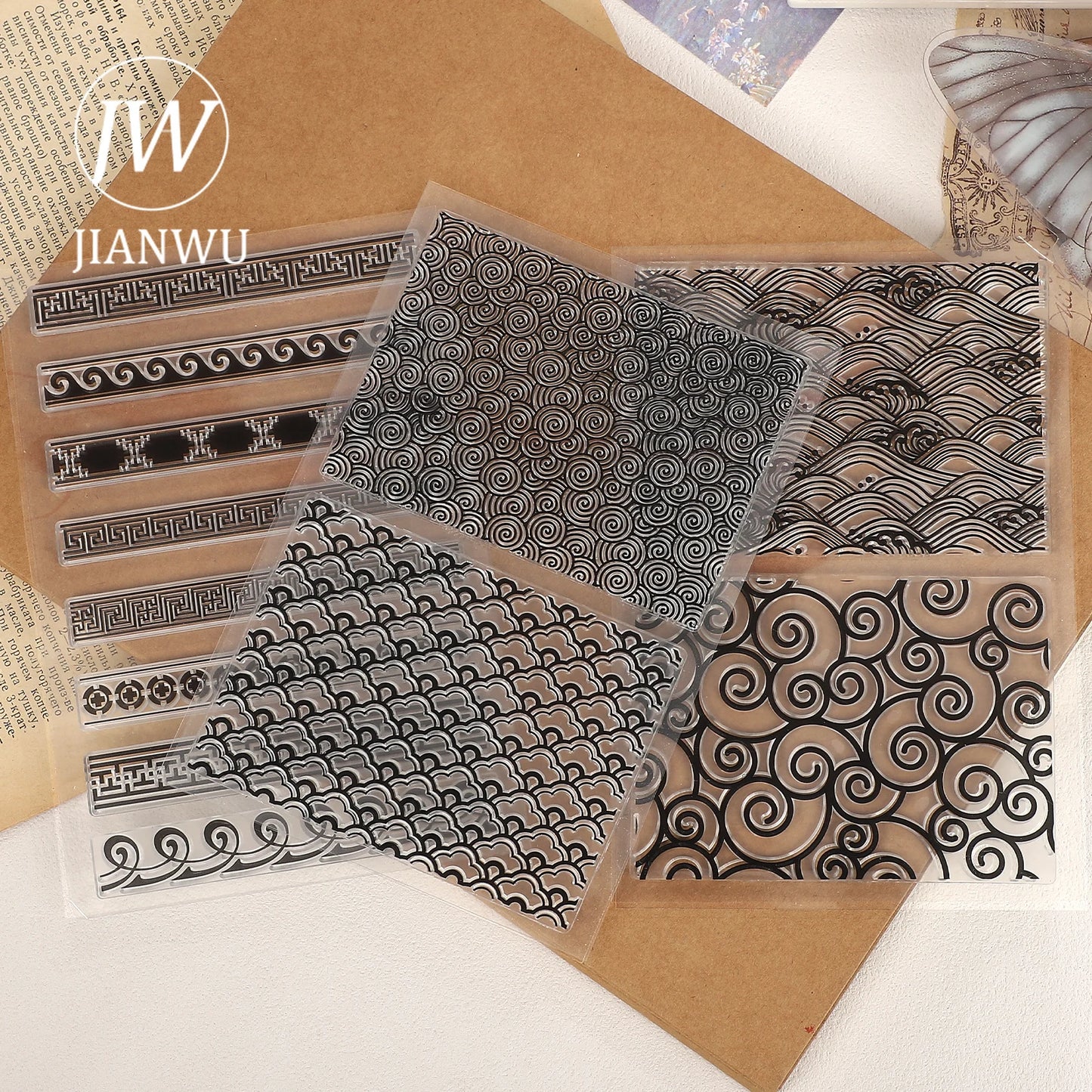 JIANWU Vintage Wave Lace Pattern Landscape Material Collage Silicone Stamp Creative DIY Journal Student Supplies Stationery