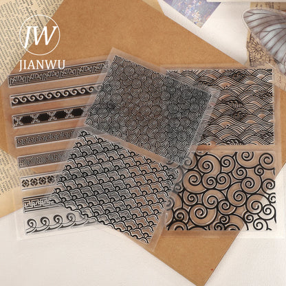 JIANWU Vintage Wave Lace Pattern Landscape Material Collage Silicone Stamp Creative DIY Journal Student Supplies Stationery