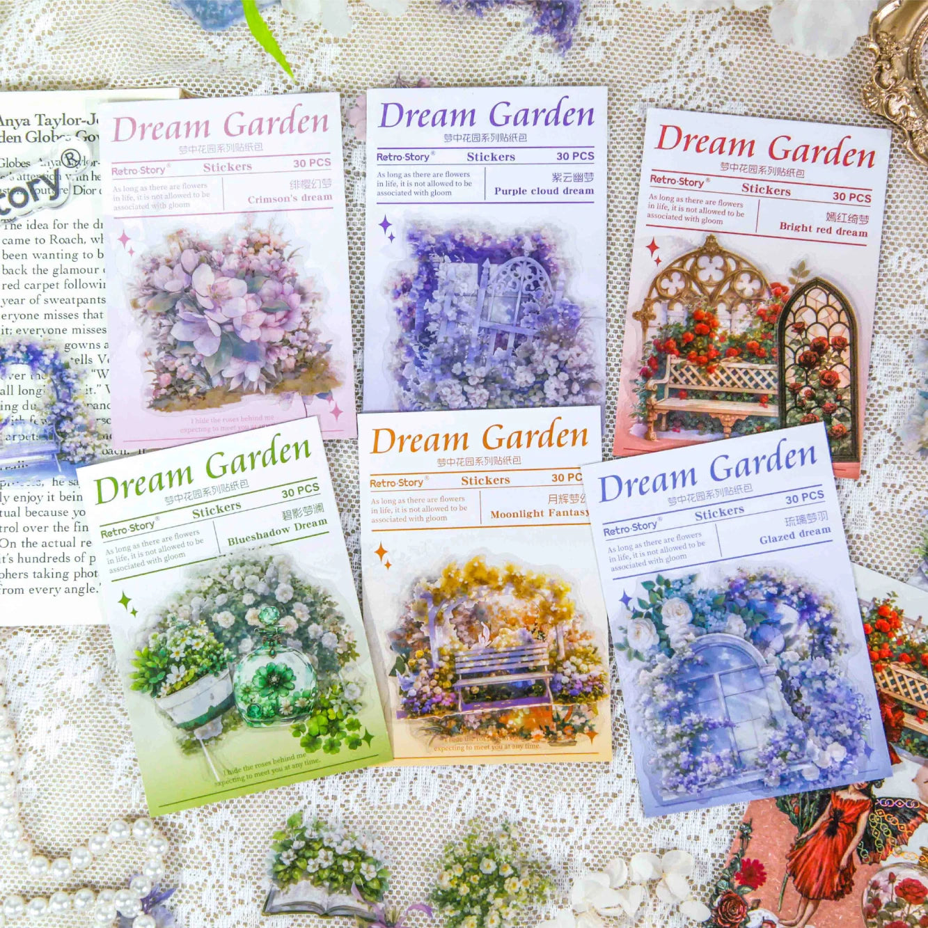JIANQI 30pcs PET Materials Garden Flowers Sticker DIY Scrapbook Collage Supplies Creative Decor Stationery Aesthetics Stickers
