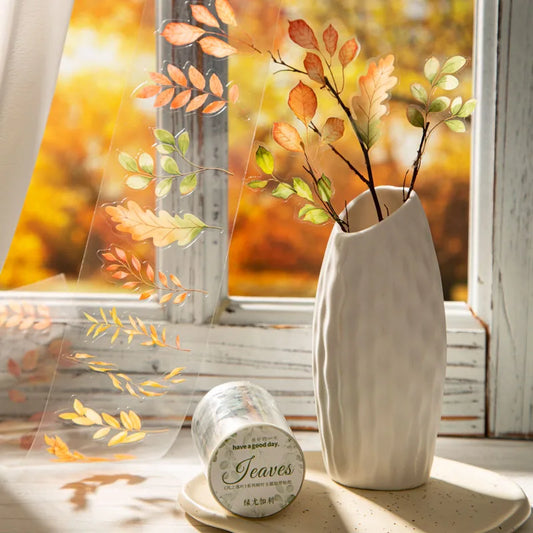 JIANQI 60mm*2m 1 roll PET Leaf tape Stickers aesthetic Decorative Stick Labels hand made DIY hand made Masking tape