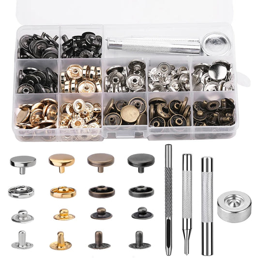 Leathercraft Metal Snaps for Clothes Garment Fasteners Button Snap Press Studs with Installation Tools Kits for Shoes