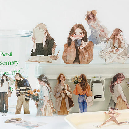 JIANQI 30pcs/pack PET Ins Stickers Girls Life Combo Kit DIY Scrapbooking Materials Collage Stationery Decor Diary Supplies
