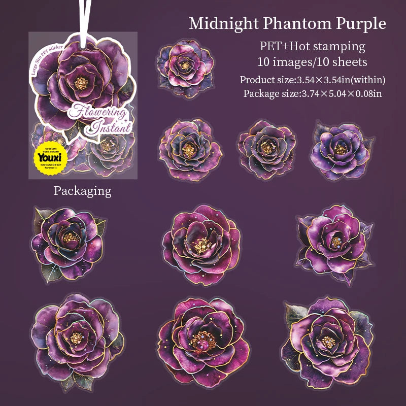 JIANQI 10pcs Transparent Flowers PET Stickers Scrapbooking Materials DIY Junk Journal Collage Collage language Decor Stickers