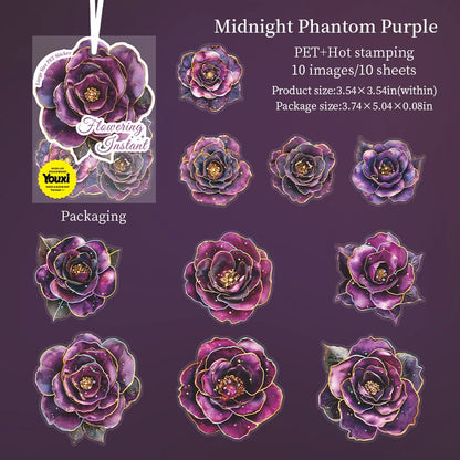 JIANQI 10pcs Transparent Flowers PET Stickers Scrapbooking Materials DIY Junk Journal Collage Collage language Decor Stickers