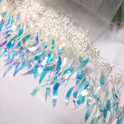 1Yard Sequins Tassels Farbic Fringe Ribbon Garment Wedding Dress Bag Curtain DIY Sewing Supplies Accessories 12CM Wide