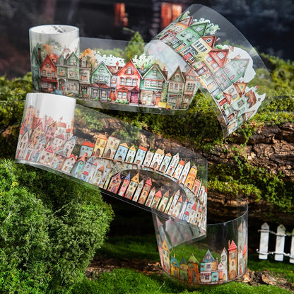 JIANQI 50mm*2m Creative Weird house tapes hand tent DIY Stick Labels Scrapbooking Material Junk Journal Supplies