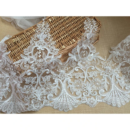 1 Yard White Wedding Dress DIY Material Curtain Handmade Embroidery Lace Dress Lace Fabric 28CM Wide
