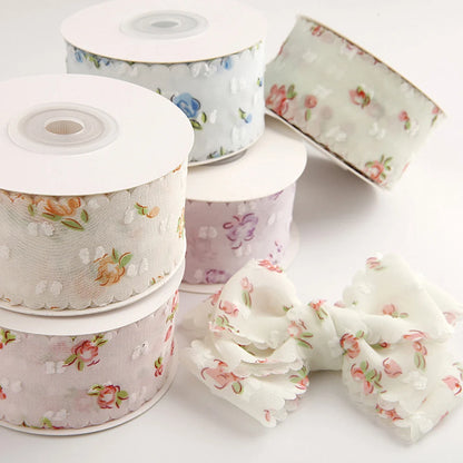 2Yards/Lot Chiffon Velvet Polka Dot Flower Ribbon Lace Fabric for DIY Clothing Decoration Wedding Party Decor 3.8cm Width