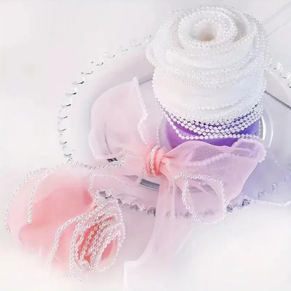 5 Yards Pearl Edged Fishtail Yarn Pleated Wave Handmade DIY Flower Packaging Cake Ribbon Lace 4CM Wide