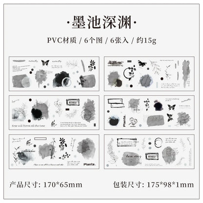 JIANQI 6pcs Transparent Floral Sticker PET Material DIY Scrapbooking Collage Supplies Decor Stationery Aesthetics Stickers