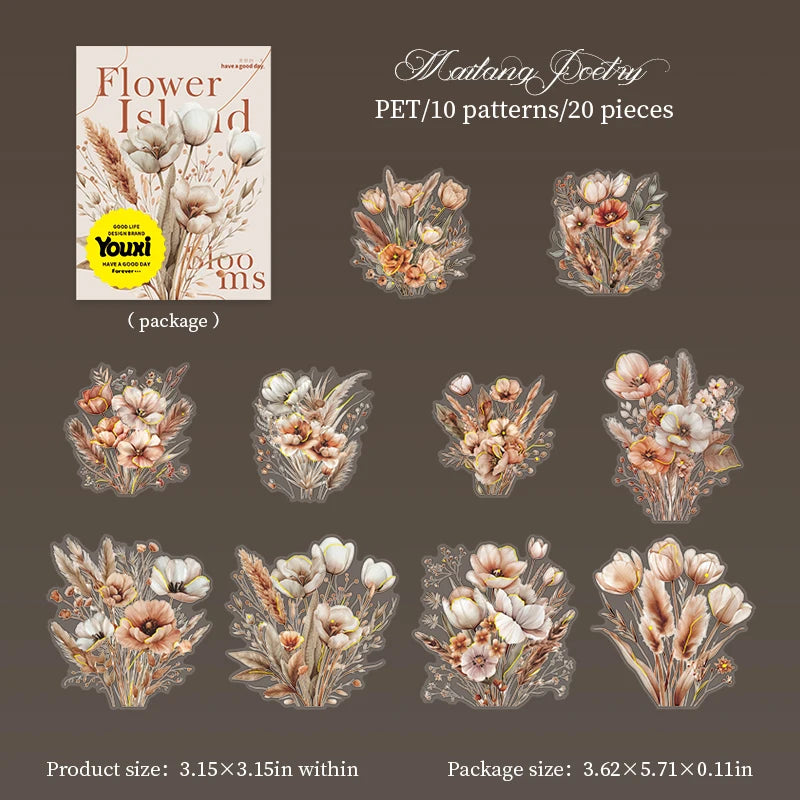 20pcs Hot stamping plant flowers Sticker Large size Junk Journal DIY Scrapbooking School Supplies Collage Stationery Stickers