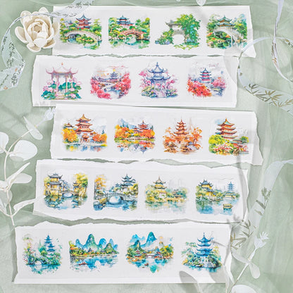 JIANQI 60mm*2m Chinese style courtyard PET Tapes Creativity Hand Account Adhesive hand made Diy Junk Journal Scrapbook Supplies