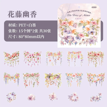 JIANQI 30 Pcs Natural Plant Flower Stickers PET Transparent Decorative Decals DIY Planner Diary Journal Scrapbook supplies