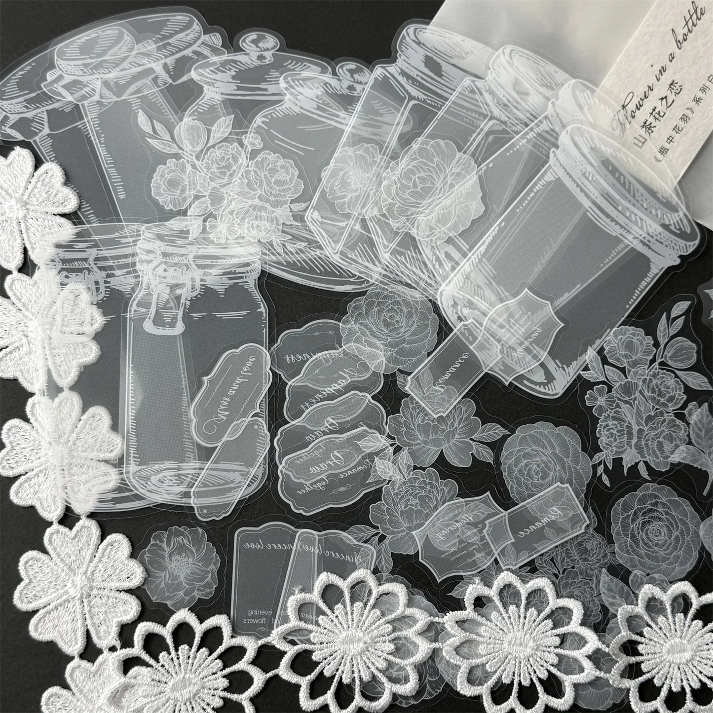40pcs Transparent PET Vintage Bottle Flowers Crystal Ink Stickers Scrapbook DIY Sticker Craft Journaling Scrapbooking Material