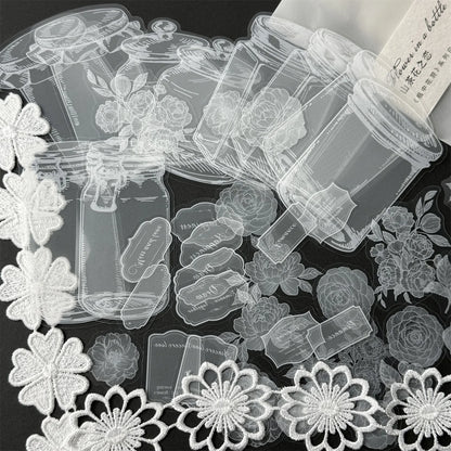 40pcs Transparent PET Vintage Bottle Flowers Crystal Ink Stickers Scrapbook DIY Sticker Craft Journaling Scrapbooking Material