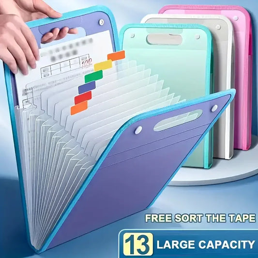 1pc Portable File Storage Bag, Large Capacity 13-Tier Vertical File Bag,Document Storage Organizer, Home School Office Supplies