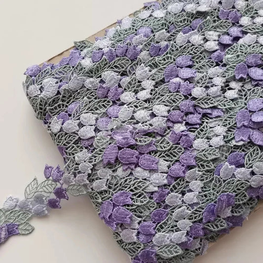 1 Yard Purple Orange Flower Embroidery Ribbon Lace Fabric Sticker DIY Sewing Supplies 3.7cm Wide