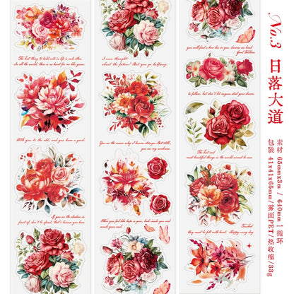 JIANQI 65mm*3m Flowers Tapes Waterproof PET Aesthetic Stationery DIY Scrapbooking Collage Junk Journal Craft Decor Tapes