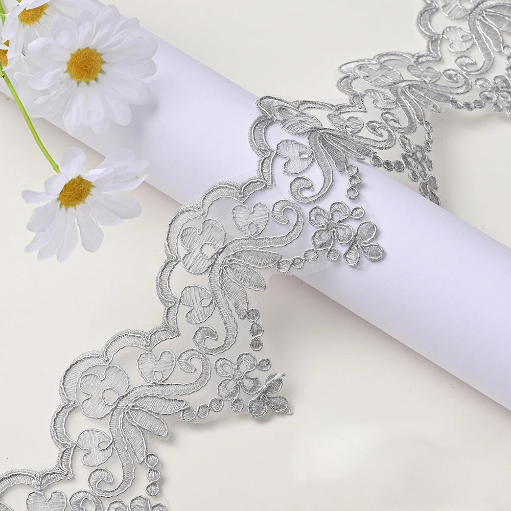 1Yard Lace Trim Wedding Dress Veil Sequins Lace Fabric  Costume Accessories 9.2cm Wide