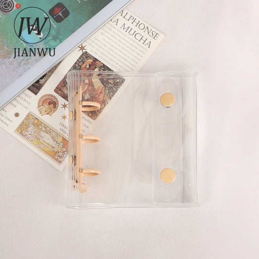 JIANWU Double Buckle A8Mini 3-hole Transparent Loose Leaf Material Storage Notebook Creative Journal Student Supplies Stationery