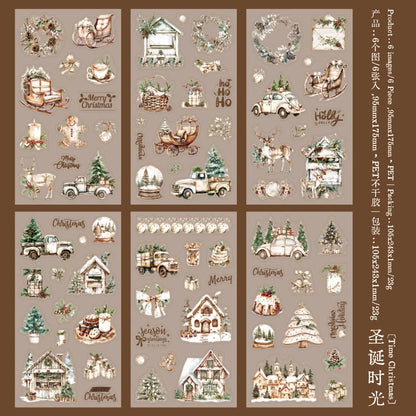 JIANQI 6pcs/pack Christmas Forest Landscape Stickers PET Materials Collage Stationery Decor Diary DIY Scrapbooking supplies