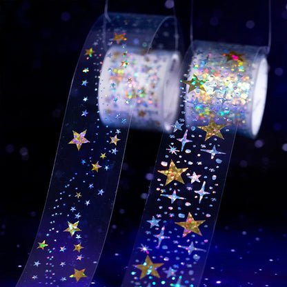 JIANQI 30mm*2m PET Tapes Sparkling Stars DIY Scrapbooking Decor Photo Album Collage Junk Journal Materials Aesthetics Tapes