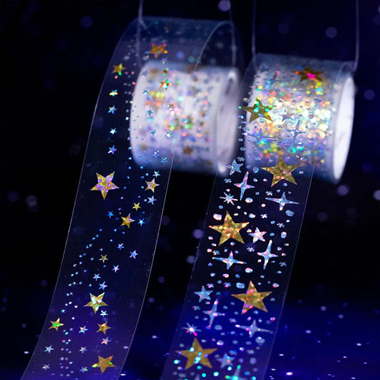 JIANQI 30mm*2m PET Tapes Sparkling Stars DIY Scrapbooking Decor Photo Album Collage Junk Journal Materials Aesthetics Tapes