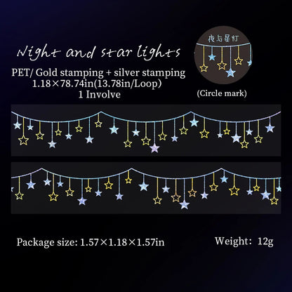 JIANQI 30mm*2m PET Tapes Sparkling Stars DIY Scrapbooking Decor Photo Album Collage Junk Journal Materials Aesthetics Tapes