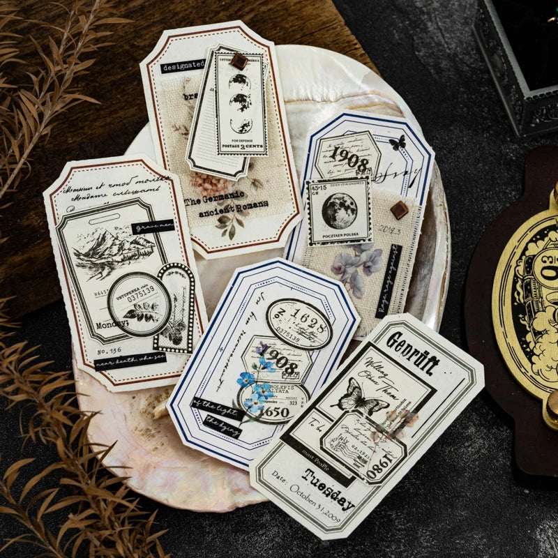 JIANQI 30pcs/book Retro Old tags Material Paper Aestheti Scrapbooking Journaling Vintage Stationery Aesthetic Plants Manuscript