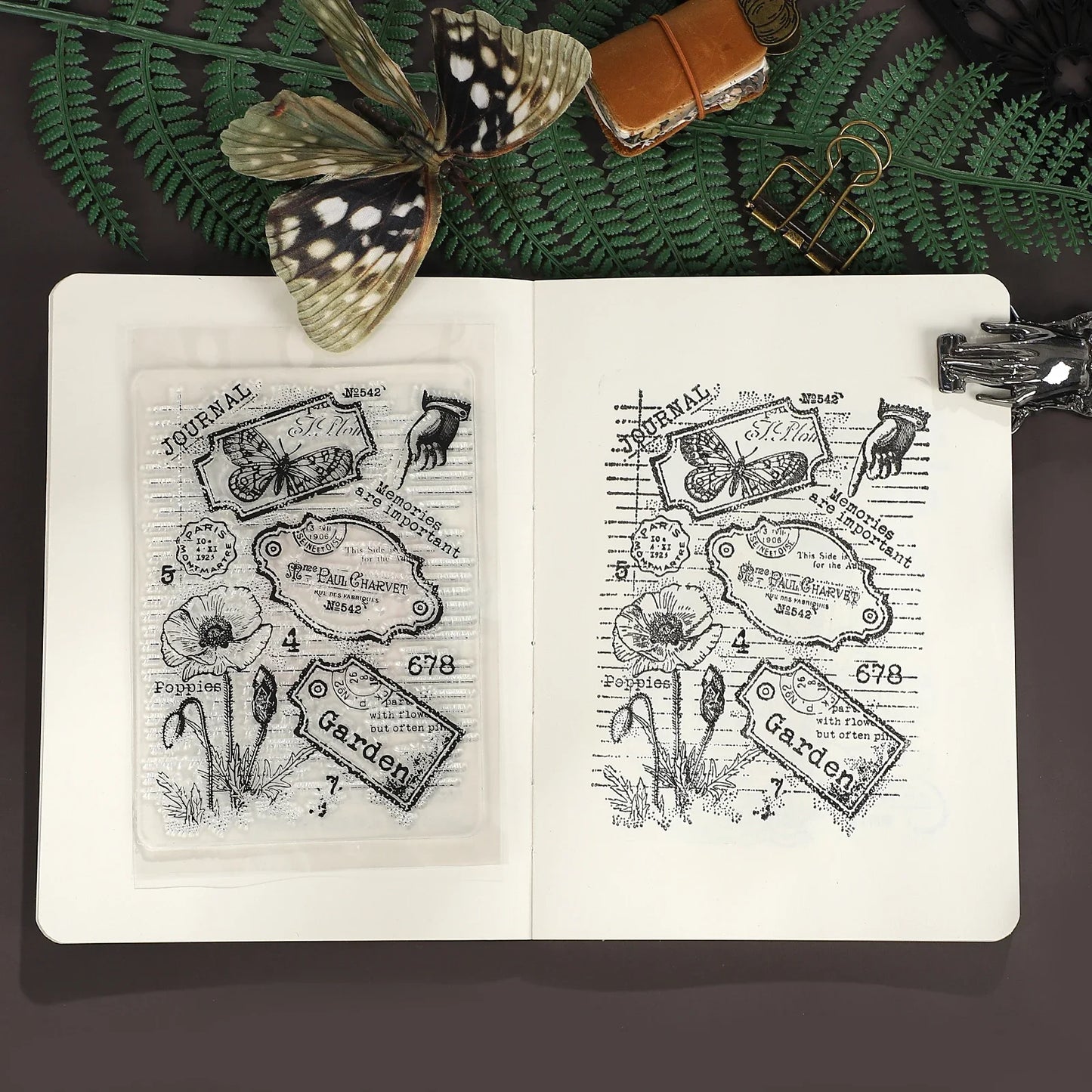 JIANWUVintage Butterfly Flower Label Character Landscape Material Collage Transparent Silicone Stamp Creative Journal Stationery