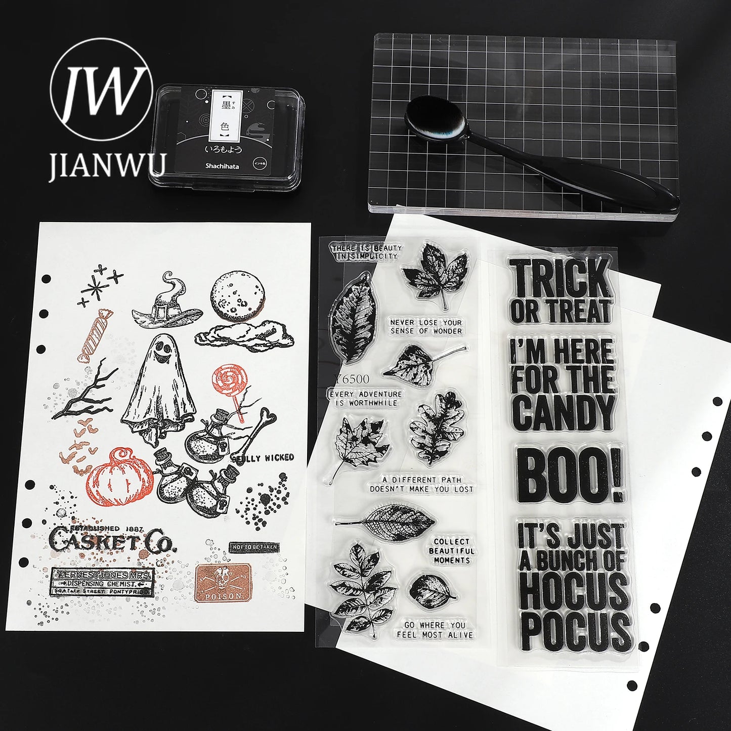 JIANWU Vintage Plant Flower Snowflake Halloween Christmas Material Embossed Stencil Masking Sheet Creative Journal Stationery