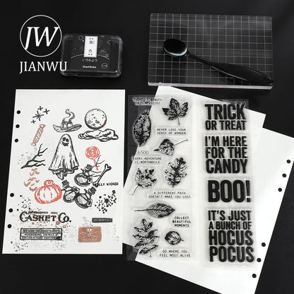JIANWU Vintage Plant Flower Snowflake Halloween Christmas Material Embossed Stencil Masking Sheet Creative Journal Stationery