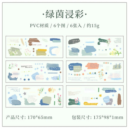 JIANQI 6pcs Transparent Floral Sticker PET Material DIY Scrapbooking Collage Supplies Decor Stationery Aesthetics Stickers