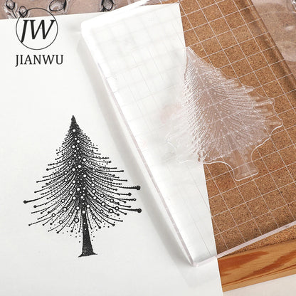 JIANWU Vintage Trees Snowflake Pattern Material Collage Transparent Silicone Stamp Creative DIY Student Supplies Stationery