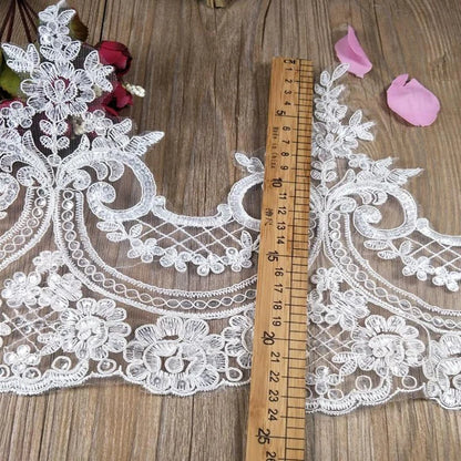 1Yard White Black Cording Lace Fabric Flower Mesh Lace Trim Applique Sewing Clothing Craft 24cm Wide