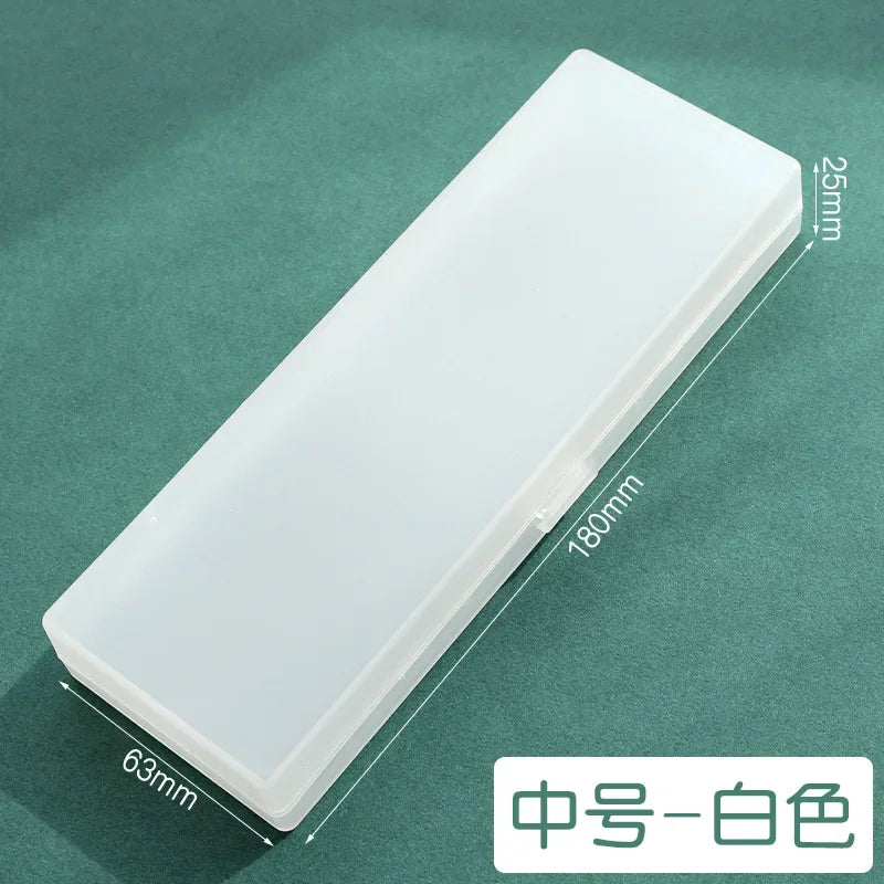 Pencil Cases School Office Simple Matte Transparent Plastic Box Frosted Pink Green White Pens Storage Stationery Supplies