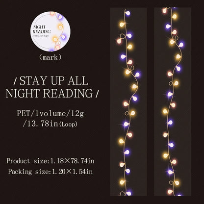 JIANQI 30mm*2m PET Tapes Night reading DIY Scrapbooking Decor Photo Album Collage Junk Journal Materials Aesthetics Stickers
