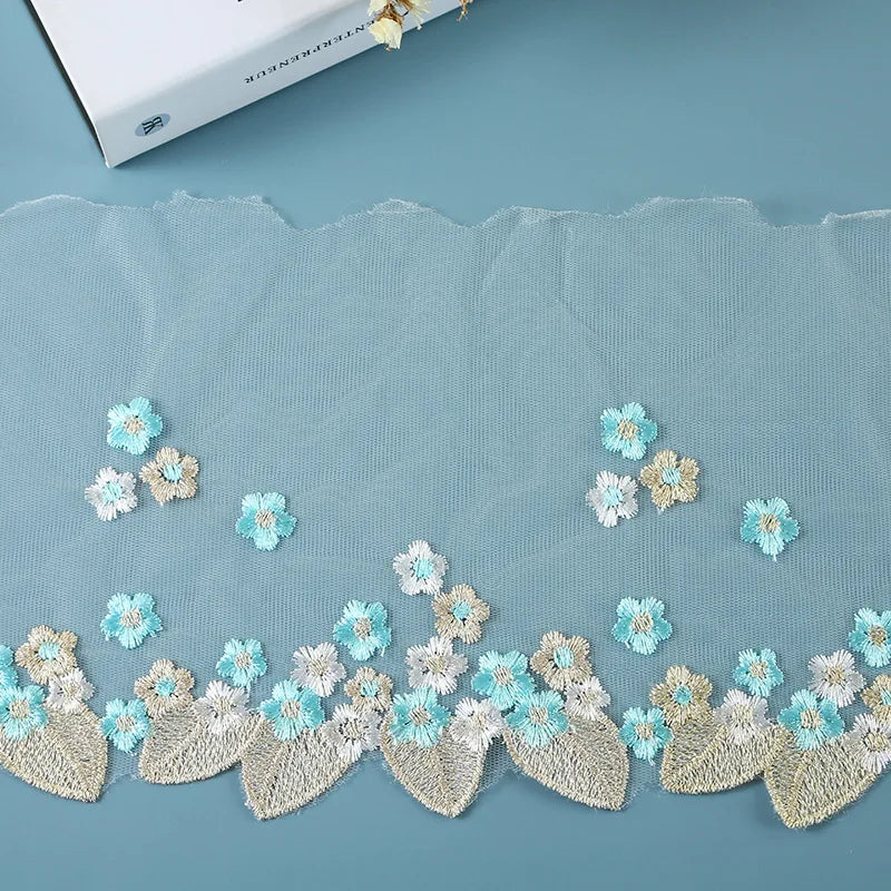 1Yard Pink Blue Mesh Sequins Embroidered Lace Trim Fabric For Wedding Evening Dress Home Decor Handmade Sewing Crafts Applique