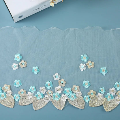 1Yard Pink Blue Mesh Sequins Embroidered Lace Trim Fabric For Wedding Evening Dress Home Decor Handmade Sewing Crafts Applique