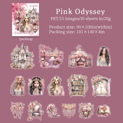 JIANQI 30pcs/pack Bohemian girl PET Stickers DIY Scrapbooking Decor Photo Album Creative Stationery Collage Materials Stickers