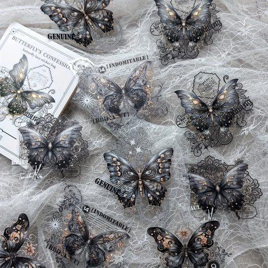 10 Pcs Vintage Butterfly Lace Stickers PET Material Creative DIY Journal Collage Journaling Supplies Scrapbooking Stickers