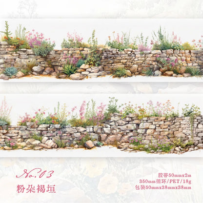50mm*2m PET Tapes Green Field Flower Wall DIY Scrapbooking Decor Photo Album Collage Junk Journal Materials Aesthetics Tapes