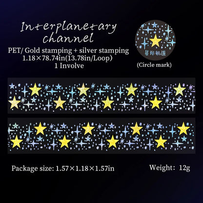 JIANQI 30mm*2m PET Tapes Sparkling Stars DIY Scrapbooking Decor Photo Album Collage Junk Journal Materials Aesthetics Tapes