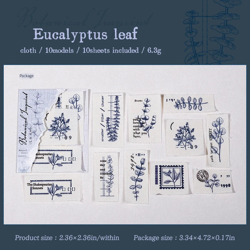 10pcs Botany Imprint Series Plant Theme Fabric Material Handmade Booklet DIY Decoration Collage material Scrapbook supplies