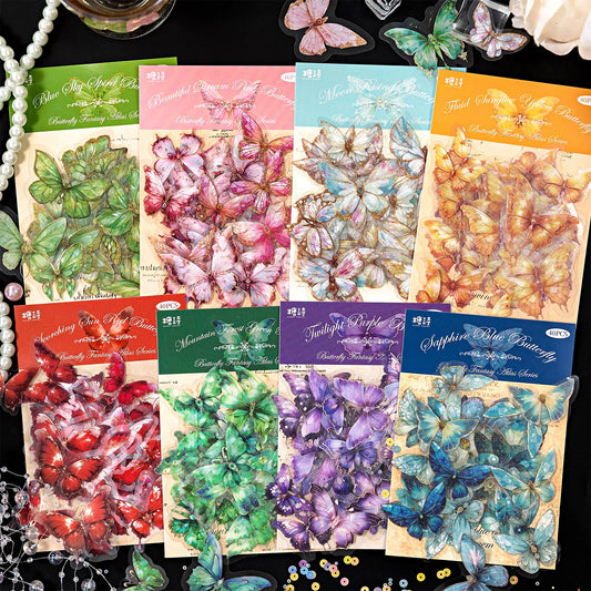 JIANQI 40pcs/pack PET Butterfly Stickers DIY Scrapbooking Collage Junk Journal Planner Decorative Materials Sticker Stationery