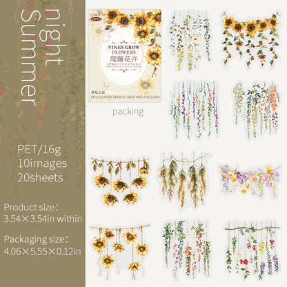 20 pcs/pack Spring Vine flowe Stickers aesthetic Stick Labels Decorative Diary Album Scrapbooking material Junk Journal Supplies