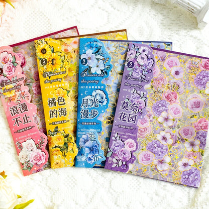 JIANQI 5 Sheets PET Flowers Stickers INS Decorative handmade Scrapbooking Material Diary Album Craft Supplies