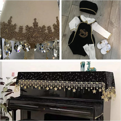 1 Yard Black White Gold Thread Embroidery Lace Fabric DIY Curtain Clothing Accessories Applique Sewing For Wedding Crafts