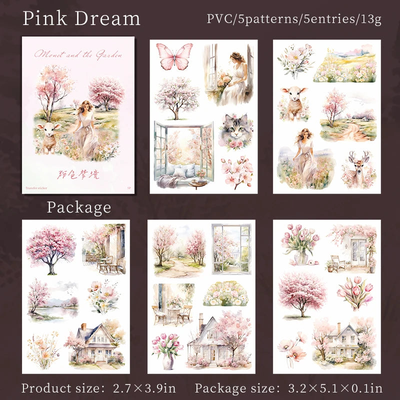 JIANQI 5 pcs PET Stickers Beautiful scenery Creative Waterproof Adhesive DIY Hand Made Collage Junk Journal Scrapbook Supplies